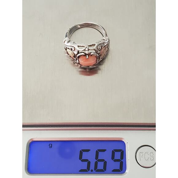 Vintage Sterling Silver Peach Coral Coleman Black Hills Gold Ring - Picture 7 of 7